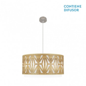 Distribuidor - Lâmpadas Diversas | Colgantes Moderno | COLGANTE KATERINA 3XE27 NIQUEL/MADERA CLARA REGX60X60 CM Ref: 177996085